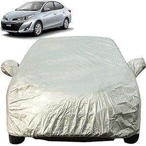 autofact waterproof car body cover with mirror pockets compatible for toyota yaris triple stitched bottom fully elastic light grey 2 x 2 matty
