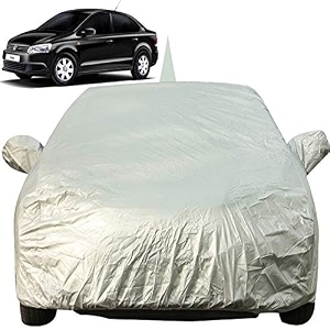 autofact waterproof car body cover for volkswagen vento with mirror and antenna pocket light weight triple stitched heavy buckle bottom fully elastic silver matty
