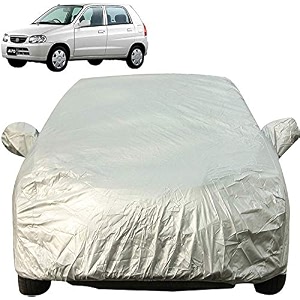 autofact waterproof premium silver matty triple stitched car body cover with mirror pocket for maruti alto old model 2000 to 2014