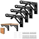 Folding Shelf Brackets - 10 Inch 4 Pcs Heavy Duty Metal Collapsible Triangle Shelf Bracket, DIY Wall Mounted Foldable Shelf Bracket, Space Saving for Bench Table