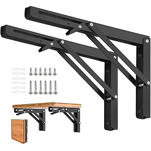 folding shelf brackets - 12 inch 2 pcs heavy duty shelf brackets collapsible shelf bracket diy wall mounted foldable shelf table brackets space saving with screws