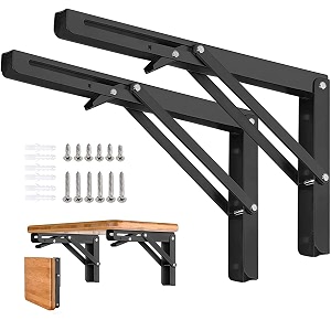 folding shelf brackets - 16 inch 2 pcs heavy duty stainless steel collapsible triangle shelf bracket diy wall mounted folding table hinge space saving for bench table with screws
