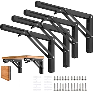 folding shelf brackets - 18 inch 4 pcs heavy duty collapsible shelf bracket diy wall mounted metal shelf brackets for garage workstation stuff supports bench table black