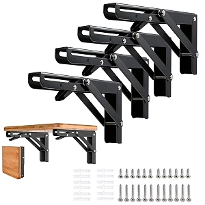 folding shelf brackets - 8 inch 4pcs heavy duty metal collapsible shelf bracket diy wall mounted foldable shelf bracket space saving for bench table