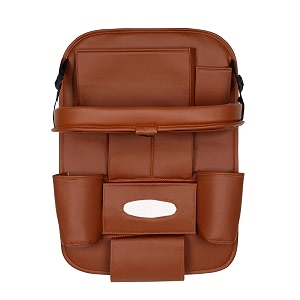 3d car auto seat back multi pocket storage bag organizer with car meal tray - tan