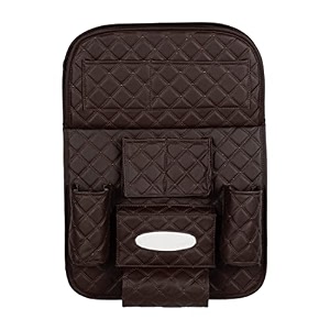 quilted designer premium car auto seat back multi pocket storage bag organizer with car meal tray - coffee