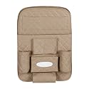 Quilted Designer Premium Car Auto Seat Back Multi Pocket Storage Bag Organizer with Car Meal Tray - Beige