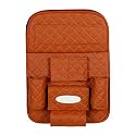 Quilted Designer Premium Car Auto Seat Back Multi Pocket Storage Bag Organizer with Car Meal Tray - Tan