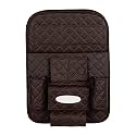 Quilted Designer Premium Car Auto Seat Back Multi Pocket Storage Bag Organizer with Car Meal Tray - Coffee
