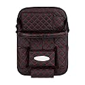 Faux Leather Quilted Designer Premium Car Auto Seat Back Multi Pocket Storage Bag Organizer With Car Meal Tray - Black Red