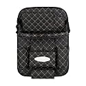 Quilted Designer Premium Car Auto Seat Back Multi Pocket Storage Bag Organizer with Car Meal Tray - Black Beige