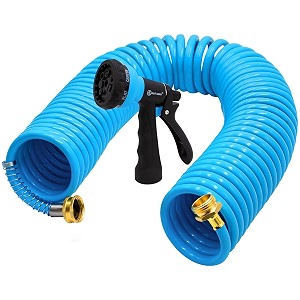 automan coil garden hose 50 ft eva curly water hose with brass connectors recoil garden water hoseincludes 7-pattern function sprayerretractablecorrosion resistant garden coil hose