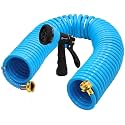 AUTOMAN Coil Garden Hose 50 ft, EVA Curly Water Hose with Brass Connectors, Recoil Garden Water Hose,Includes 7-Pattern Function Sprayer,Retractable,Corrosion Resistant Garden Coil Hose.