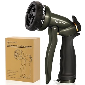 automan garden hose nozzle 100 metal construction 7 patterns high pressure spray heavy duty water nozzle for watering plants washing cars amp pets metalic olive hose nozzle