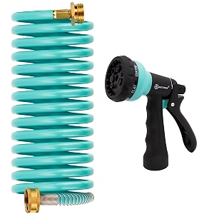 automan recoil garden water hose 15 ft eva curly water hose with brass connectorsgarden hose coilincludes 7-pattern function sprayerretractablecorrosion resistant garden coil hose