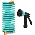 AUTOMAN Recoil Garden Water Hose 15 ft, EVA Curly Water Hose with Brass Connectors,Garden Hose Coil,Includes 7-Pattern Function Sprayer,Retractable,Corrosion Resistant Garden Coil Hose.