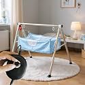 TINYTYKE Stainless Steel Automatic Cradle for Baby - Electric Swing Cradle w/Adjustable Speed - Fully-Foldable Round Pipe with Blue Simple &amp; Square Hammock - Palna for Baby Boy &amp; Girl of 0 to 3 Years