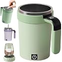 Automatic magnetic stirring coffee mug, self-stirring mug with detachable base, automatic stirring mug with lid handle, smart travel mug magnetic stirring mug (green)
