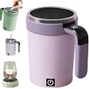 Automatic magnetic stirring coffee mug, self-stirring mug with detachable base, automatic stirring mug with lid handle, smart travel mug magnetic stirring mug (purple)