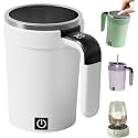 Automatic magnetic stirring coffee mug, self-stirring mug with detachable base, automatic stirring mug with lid handle, smart travel mug magnetic stirring mug (white)