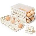 Automatic Rolling Egg Holder for Refrigerator, 2-Pack Stackable Egg Storage Containers, Smooth Glide Track, Steady Base & Dishwasher Safe