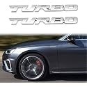 Automaze 2 Pcs 3D Metal Turbo Logo Car Side Fender Rear Trunk Emblem Badge Sticker Decals for All Cars, 10 X 1 CM, Pack of 2, Chrome