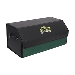 automaze car trunk organizer pu leather trunk cargo organizer collapsible portable car storage organizer suv grocery camping black with suede green largecar boot bags