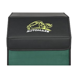 automaze car trunk organizer pu leather trunk cargo organizer collapsible portable car storage organizer suv grocery camping black with suede green small