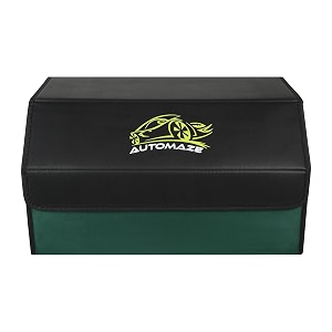 automaze car trunk organizer pu leather trunk cargo organizer collapsible portable car storage organizer suv grocery camping black with suede green medium
