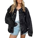AUTOMET Women's Button Down Oversized Jeans Jacket with Pockets