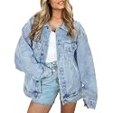 AUTOMET Women's Button Down Oversized Jeans Jacket with Pockets