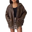 AUTOMET Women's Oversized Faux Leather Jacket for Fall and Winter