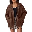 AUTOMET Women's Oversized Faux Leather Jacket for Fall and Winter
