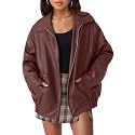 AUTOMET Women's Oversized Faux Leather Jacket for Fall and Winter