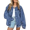 AUTOMET Women's Button Down Oversized Jeans Jacket with Pockets