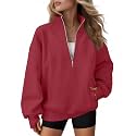 AUTOMET Women's Quarter Zip Oversized Sweatshirt Fleece Mock Neck Pullover