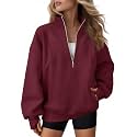 AUTOMET Women's Quarter Zip Oversized Sweatshirt Fleece Mock Neck Pullover
