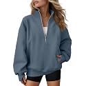 AUTOMET Women's Quarter Zip Oversized Sweatshirt Fleece Mock Neck Pullover