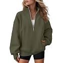 AUTOMET Women's Quarter Zip Oversized Sweatshirt Fleece Mock Neck Pullover