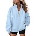 AUTOMET Women's Quarter Zip Oversized Sweatshirt Fleece Mock Neck Pullover