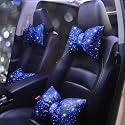 Automotive Headrest Cushion Colorful Bowknot Car Headrest Pillow Bling Bling Rhinestones and Crystal Support Black Bling Auto Accessories Driver Neck Support Blue 2Pcs