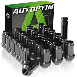 autoptim m12x15 spline lug nuts - replacement for buick cadillac chvey ford gmc hummer oldsmobile pontiac aftermarket wheel 24pcs black closed end lug nuts with socket