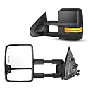 AUTOSAVER88 Towing Mirrors Compatible with 2014-2018 Chevy Silverado GMC Sierra 1500 2500HD 3500HD, LED Tube Turn Signal Light Power Heated Telescoping Tow Mirrors Pair Set-Black