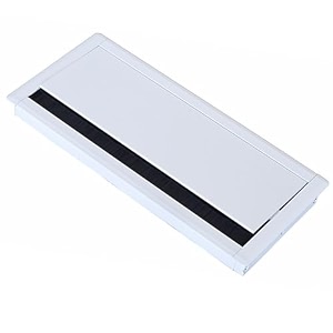 aluminum alloy desk grommet  rectangular metal cable wire hole cover for office desk computer table tv cabinet amp furniture  cord organizer 300mm127mm soft close sandblast white