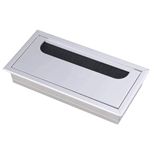 aluminum alloy desk grommet  rectangular metal cable wire hole cover with flip dust-proof lid for office computer table tv cabinet amp furniture  cord organizer 160mm80mm silver