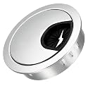 Aluminum Alloy Desk Grommet – Round Metal Cable Wire Hole Cover with Flip Dust-Proof Lid for Office Desk, Computer Table, TV Cabinet & Furniture – Cord Organizer (60mm Round, Silver)