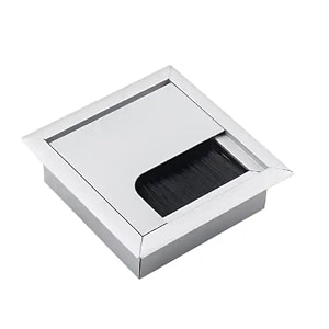 aluminum alloy desk grommet  square metal cable wire hole cover with flip dust-proof lid for office computer table tv cabinet amp furniture  cord organizer 80mm80mm silver