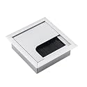 Aluminum Alloy Desk Grommet – Square Metal Cable Wire Hole Cover with Flip Dust-Proof Lid for Office, Computer Table, TV Cabinet & Furniture – Cord Organizer (80mm*80mm, Silver)