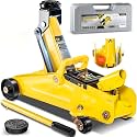 AUTOWN 2 Ton (4000 lbs) Low Profile Hydraulic Trolley Floor Jack Kits with Solid Storage Case and Rubber Pad, Portable Car Floor Jack with Lifting Range 4.9"-11.8", for Auto, Yellow
