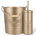 Autumn Alley Rustic Farmhouse Bathroom Trash Can and Toilet Brush Set - Rustic Bathroom Accessories for Charming Bathroom Décor, Antique Gold, 2 Gal. Capacity